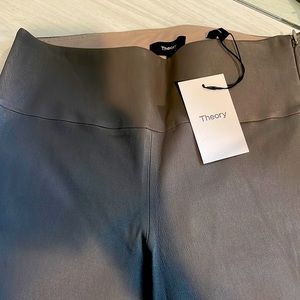 Brand new Theory leather pant. Cropped, flare. Color smoke (grey/taupe). Size 8